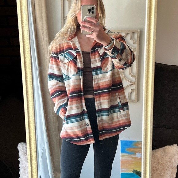 Fleece Striped Button-Up Shacket - Picture 3 of 3